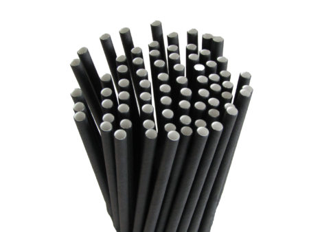 black paper straws bundle front view