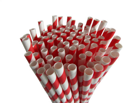 red paper straws bundle front view