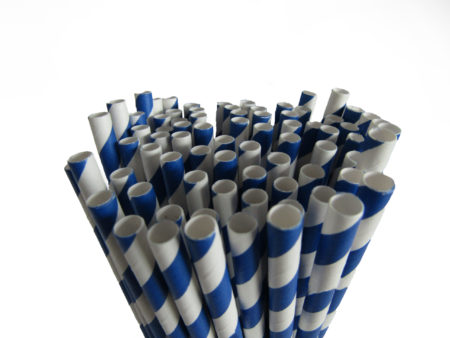 blue paper straws bundle front view