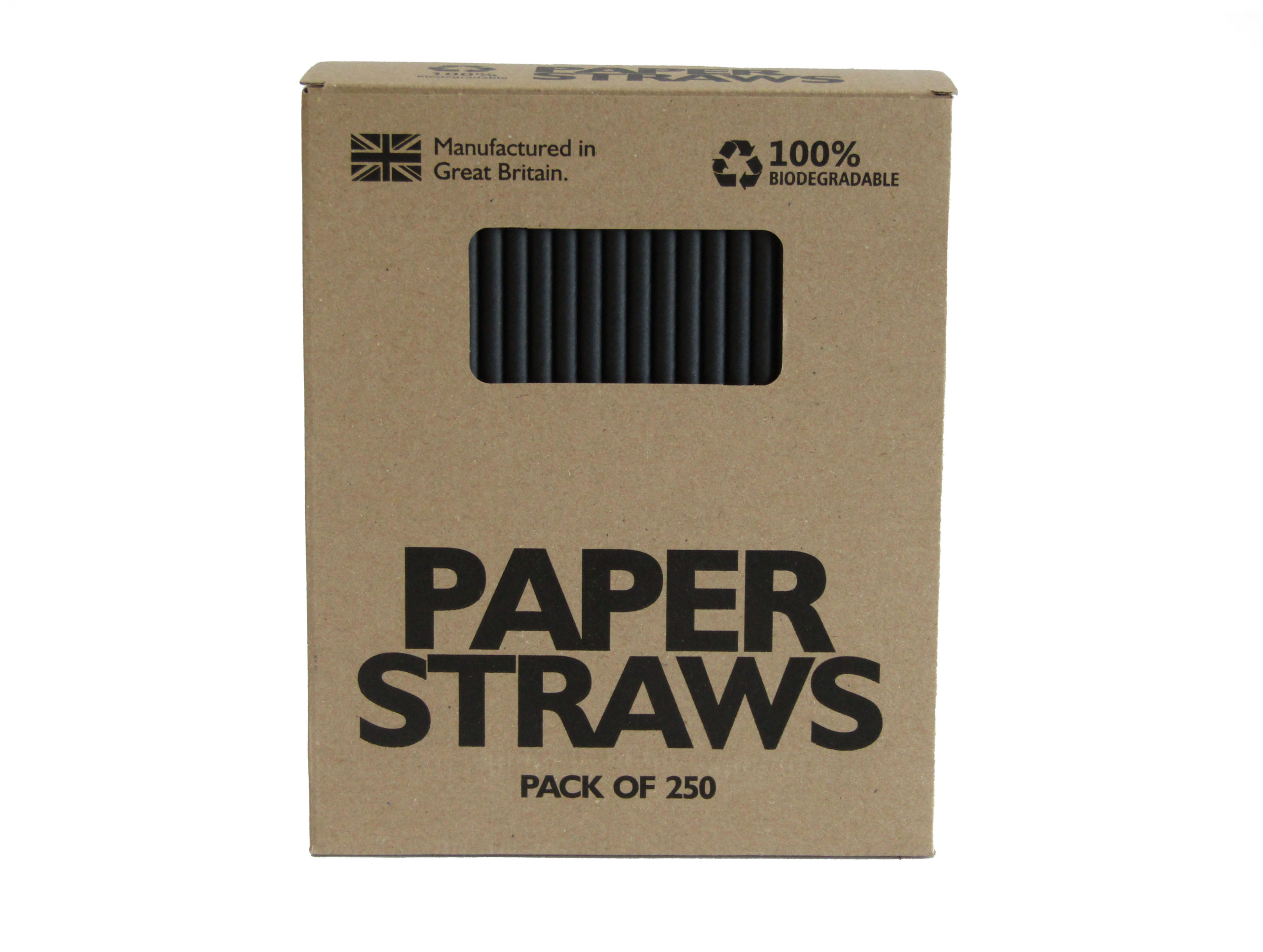 20cm 250 Black Paper Straws 8" Biodegradable Compostable